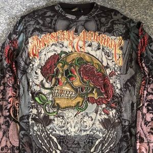 Christian Audigier Mens Skull Rose Shirt